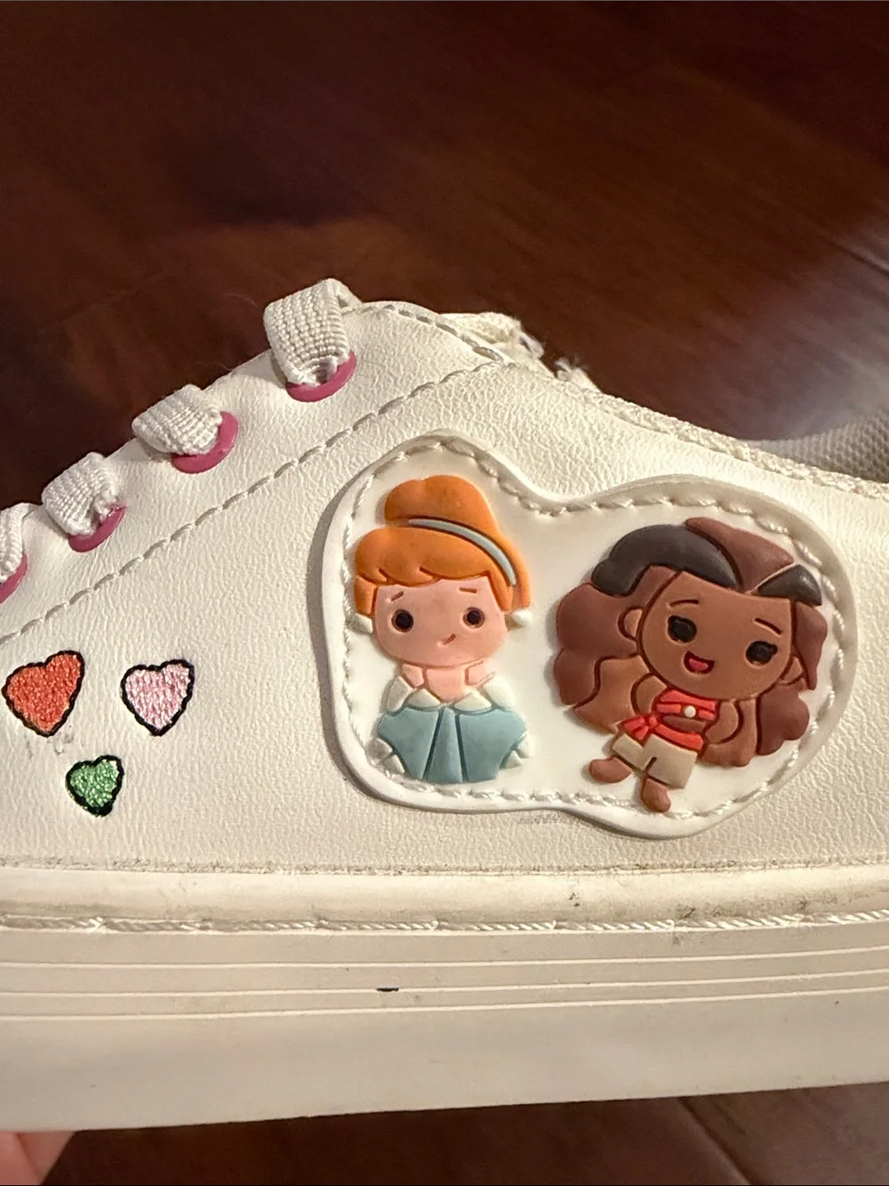 Zara Cream Kids Sneakers with Pink Eyelets and Princess Patches